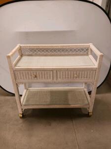 Henry Link Wicker Bar Cart with Glass Shelf, 2 Drawers, and Casters