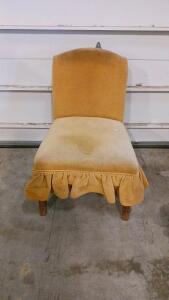 Vintage Skirted Slipper Chair, Mustard Yellow Velvet, Wood Frame, 1940s-1970s, 21"x27"x33"