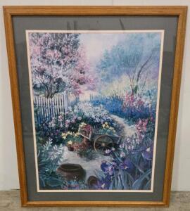 Phyllis Blank Floral Garden Print, Framed, Dated 1996 36"x30" Sp-5