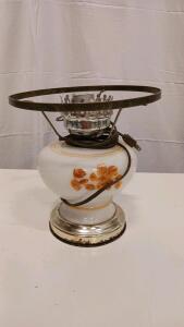 Vintage Mid-20th Century Glass Table Lamp Base with Hand-Painted Floral Design