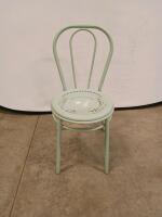 Mint Green Metal Bistro Chair, Powder-Coated Steel, Perforated Seat, French Caf&eacute; Style, Stackable