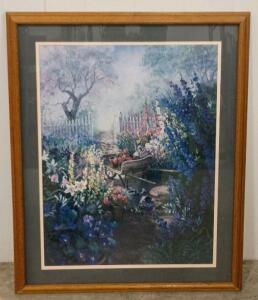 Phyllis Blank Floral Garden Print, Framed, Dated 1996 36"x30" Sp-5