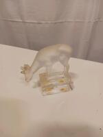 Mid-Century Decorative Glassware Lot: Wine Goblets, Blue Glass, Crystal Figurines, Lighter, Ashtrays - 4