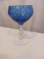 Mid-Century Decorative Glassware Lot: Wine Goblets, Blue Glass, Crystal Figurines, Lighter, Ashtrays - 6