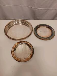 Set of 3 Silverplate Trays&mdash;Poole Bristol #48 Pierced Rim, W&S Blackinton, and Unbranded, 8-12 in