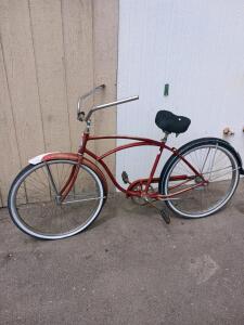 Vintage Red 26" Single-Speed Cruiser Bicycle, Coaster Brake, Steel Frame, Original Fenders