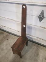 Handmade Wooden Prayer Bench Chair, Rustic Primitive, Heart Cutout, 33" Tall, Solid Wood - 3