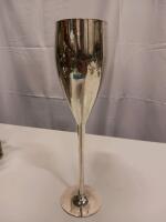 Pair of Silver-Plated Champagne Flute Goblets, Tall Stem, Engraved, 10.5in, Set of 2 - 3