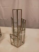 Modern Geometric Mirrored Glass Candle Holders, Silver-Tone Metal, Set of 2, 12 in Tall - 3