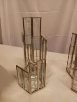Modern Geometric Mirrored Glass Candle Holders, Silver-Tone Metal, Set of 2, 12 in Tall - 4