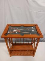 Pool Theme Glass Top Display Table &ndash; Wood Frame, Billiard Balls & Cues, 28"x16"x24" - 2