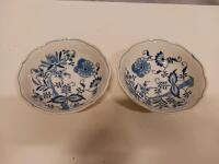 Blue Danube Japan Porcelain Cereal/Soup Bowls 6.5" Pair, Blue Onion Floral Pattern, Scalloped Rim