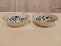 Blue Danube Japan Porcelain Cereal/Soup Bowls 6.5" Pair, Blue Onion Floral Pattern, Scalloped Rim - 2