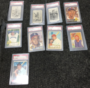 (2) 1952 Topps PSA Graded Baseball Cards (1) 1952 Bowman Smokey Burgess PSA Graded (2) 1953 Topps PSA Graded Baseball Cards (1) 1961 Topps Jackie Brandt PSA 5 (2) PSA Graded 1922 E121 American Caramel Baseball (1) PSA Graded 1921 E121 American Caramel Ray