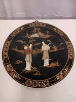 Decorative Asian Lacquer Wall Plaque with Mother-of-Pearl Inlay, 15" Diameter