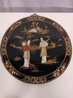 Decorative Asian Lacquer Wall Plaque with Mother-of-Pearl Inlay, 15" Diameter - 2