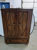 Media Armoire Cabinet &ndash; 2 Doors, 1 Drawer, Wood Finish, Geometric Design, Cable Management - 2