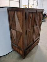 Media Armoire Cabinet &ndash; 2 Doors, 1 Drawer, Wood Finish, Geometric Design, Cable Management - 5
