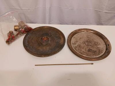 Vintage Two-Tier Silver-Plated Serving Tray Set with Brass Napkin Rings