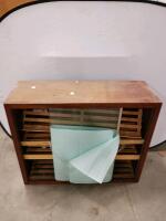 Mid-Century Modern Wooden Record Cabinet with Sliding Glass Front and Slat Shelves, 36"x16"x30" - 3