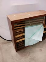 Mid-Century Modern Wooden Record Cabinet with Sliding Glass Front and Slat Shelves, 36"x16"x30" - 4