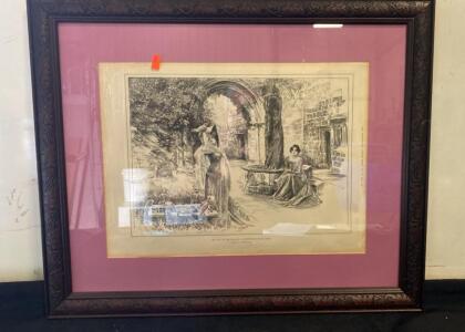 Framed C. Wilmshurst Print "My Lady of the Falcons" &ndash; 24x20" Wood Frame, Mauve Mat (SP 5 )