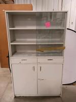 White Metal Medical Storage Cabinet, Sliding Glass Doors, 3 Shelves, 2 Drawers, 2 Door Base, 72"x48"x18" - 2