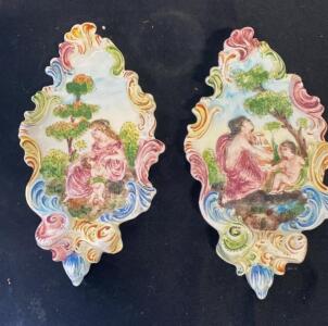 Capodimonte Hand-Painted Ceramic Wall Plaque, 14" x 8", Rococo Style, Serial No. 1632/22