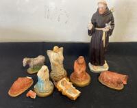 Hand-Painted Nativity Figurine Set with St. Francis & 'LOVE' Cast Iron Skeleton Keys - 3