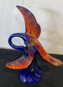 Murano-Style Art Glass Sculpture &ndash; Abstract Bird Form, Multicolored, 15.7" Height