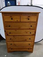 Solid Pine 6-Drawer Tall Dresser with Carved Trim and Black Knobs