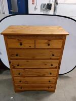 Solid Pine 6-Drawer Tall Dresser with Carved Trim and Black Knobs - 2