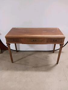 Traditional Wood Console Table with 3 Drawers, Brass Handles, Rope Molding, 48" x 16" x 30"