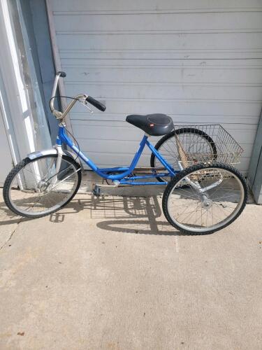 Northwoods Adult Tricycle, 24" Wheels, Steel Frame, Blue, Rear Basket, Single Speed