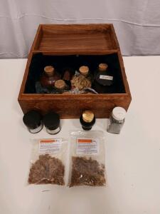 Hand-Carved Wooden Box with Myrrh Resin, Kyphi, Meditation & Money Drawing Incense Collection