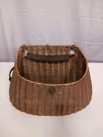 Antique Large Woven Fishing Creel Basket with Leather Straps and Hinged Lid, Circa Early 1900s - 3