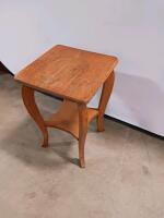 Solid Oak Arts & Crafts Side Table with Lower Shelf, 18"x18"x24&rdquo;, Curved Legs, Brown - 3