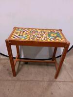 Handcrafted Mosaic Tile Top Side Table/Bench &ndash; Wood Frame, Geometric & Floral Design, Approx 24"x12"x18"