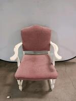 Traditional Mauve Upholstered Armchair with White Wood Frame and Scrolled Arms, 39"x26"x24" - 2