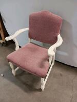 Traditional Mauve Upholstered Armchair with White Wood Frame and Scrolled Arms, 39"x26"x24" - 3