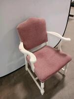Traditional Mauve Upholstered Armchair with White Wood Frame and Scrolled Arms, 39"x26"x24" - 4