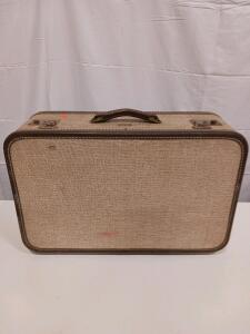American Tourister Vintage Hard-Sided Suitcase, Beige with Brown Trim, 24"x17"x7"