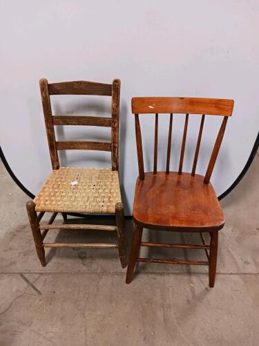 Antique Spindle-Back and Ladder-Back Chairs with Woven Seat