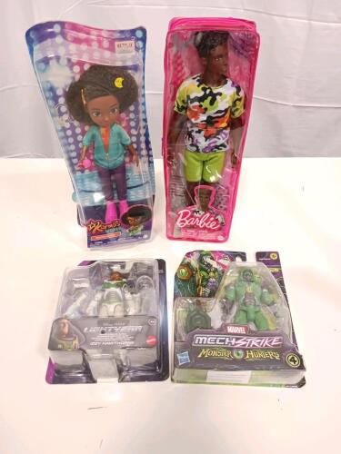 Set of 4 Collectible Action Figures/Dolls - Barbie Ken 174, Karma Grant, Lightyear Izzy Hawthorne, Marvel Dr. Doom