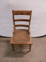 Antique Pressed-Back Oak Side Chair with Tooled Leather Seat and Armrests - 2