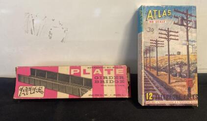 Atlas HO Scale Plate Girder Bridge with Track & 12 Telephone Poles Set, Original Boxes, Vintage ( SP2 )