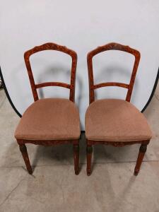 Pair Victorian Burl Walnut Balloon Back Side Chairs &ndash; Inlaid Crest Rail, Reupholstered, ca. 1880-1900