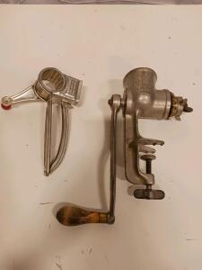 Antique Universal Hand-Crank Meat Grinder with Rotary Grater, Cast Iron, Patent 1897-1899, USA