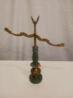 Antique Brass and Green Marble Decorative Balance Scale Stand with Ornate Design - 2