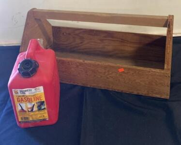Midwest Can 1-Gallon Gasoline Container & Handmade Wooden Toolbox, Integrated Handle, Durable ( R8 )